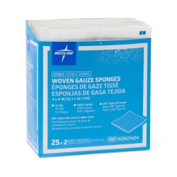 USP Type VII Gauze Sponge 4 X 4 Inch 2 per Pack Sterile 12-Ply Square  (25/BX)