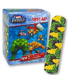 Adhesive Strip 3/4 X 3 Inch Plastic Rectangle Kid Design (The Hulk) Sterile  (100/BX)