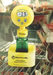 Digital Refrigerator / Freezer Thermometer Fisher Scientific™ Traceable® Digital-Bottle™ Fahrenheit / Celsius -22° to +122°F (-30° to +50°C) Stainless Steel / Glycol Bottle Probe Desk / Wall Mount Battery Operated  (1/EA)