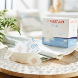 Adhesive Spot Bandage American® White Cross 1-1/2 X 1-1/2 Inch Plastic Square Sheer Sterile  (12/CS)