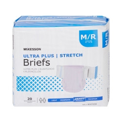 Unisex Adult Incontinence Brief McKesson Ultra Plus Stretch Medium Disposable Heavy Absorbency  (1/BG)