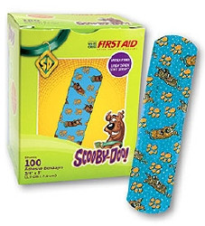 Adhesive Strip American® White Cross Stat Strip® 3/4 X 3 Inch Plastic Rectangle Kid Design (Scooby Doo) Sterile  (100/BX)