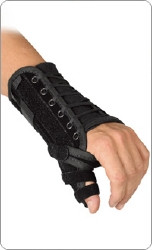 Thumb Brace Breg® Adult One Size Fits Most Single Pull-Lace Closure / Hook and Loop Strap Closure Left Hand Black  (1/EA)