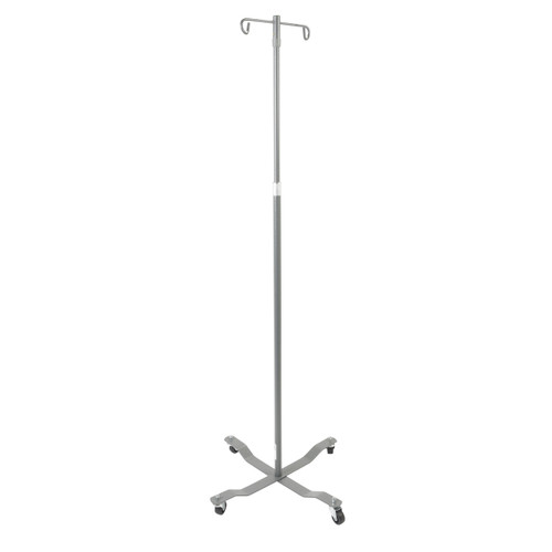 Economy Removable Top I. V. Pole, 2 Hook Top, Silver Vein