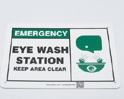 Wall Sign First Aid Sign Lab Safety Supply® Emergency Eye Wash Station w/Symbol,70934  (1/EA)