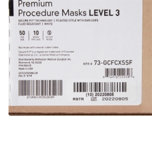 Procedure Mask with Eye Shield McKesson Anti-fog Strip Pleated Earloops One Size Fits Most White NonSterile ASTM Level 3 Adult (M-1106633)