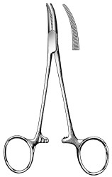 Hemostatic Forceps Halsted-Mosquito 5 Inch Length Stainless Steel Ratchet Lock Finger Ring Handle Curved (M-1119598)
