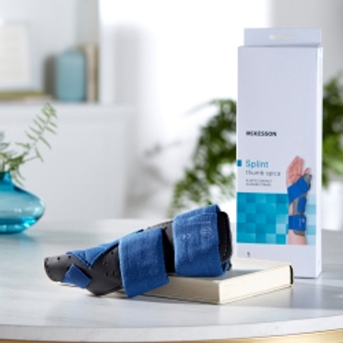 Thumb Splint McKesson Adult Small / Medium Hook and Loop Strap Closure Left Hand Blue / Gray (M-1159133)