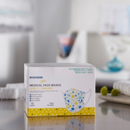 Procedure Mask McKesson Pleated Earloops Child Size Kid Design (Blue and Yellow Polka Dot) NonSterile ASTM Level 1 Pediatric (M-1162227)