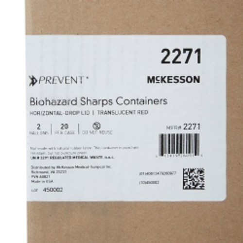 Sharps Container McKesson Prevent® Translucent Red Base 9-1/4 H X 10 W X 6 D Inch Horizontal Entry 2 Gallon (M-1202201)
