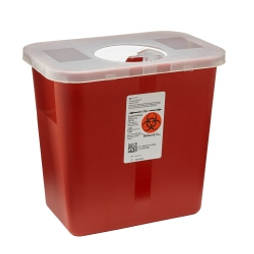 Sharps Container SharpSafety™ Red Base 10 H X 10-1/2 W X 7-1/4 D Inch Vertical Entry 2 Gallon (M-138112)