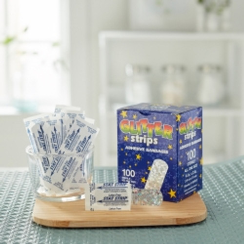 Adhesive Strip Glitter™ Stat Strip® 3/4 X 3 Inch Plastic Rectangle Kid Design (Glitter Strips) Sterile (M-256700)
