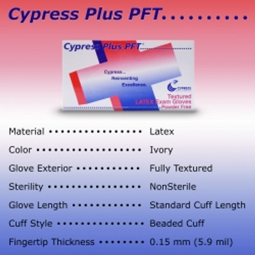 Exam Glove Cypress Plus® PFT Small NonSterile Latex Standard Cuff Length Fully Textured Ivory Not Rated (M-367581)