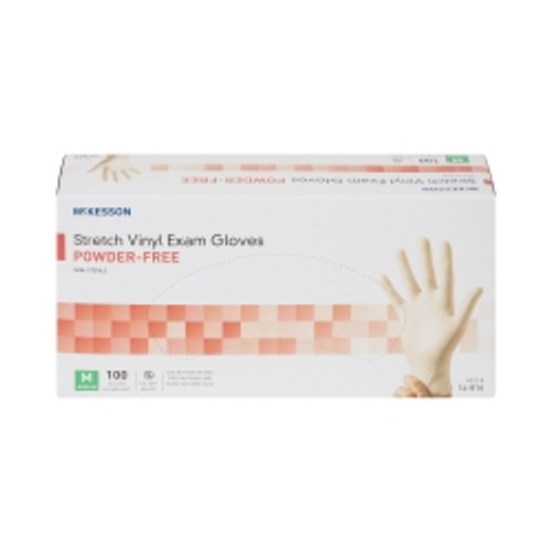 Exam Glove McKesson Medium NonSterile Stretch Vinyl Standard Cuff Length Smooth Ivory Not Rated (M-409743)
