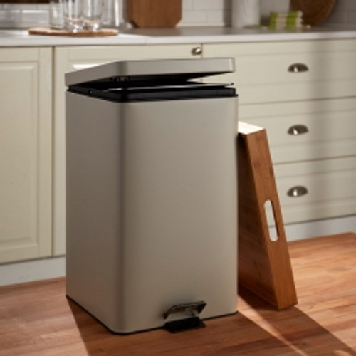 Trash Can with Plastic Liner McKesson 32 Quart Square Beige Steel Step On (M-553989)