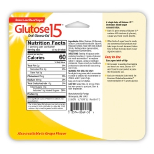 Glucose Supplement Glutose 15™ 3 per Pack Gel Lemon Flavor (M-580125)