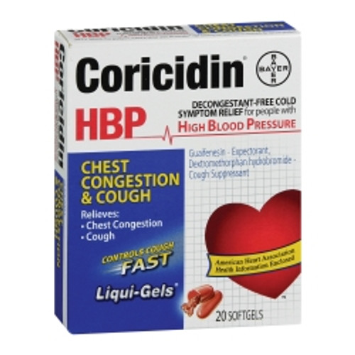 Cold and Cough Relief Coricidin® HBP Chest Congestion & Cough 200 mg - 10 mg Strength Softgel 20 per Bottle (M-678200)