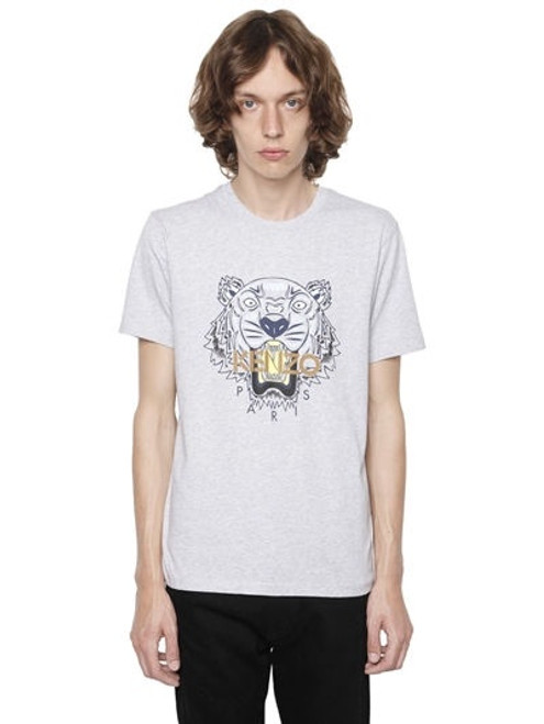 KENZO TIGER PRINTED COTTON JERSEY T-SHIRT in Grey