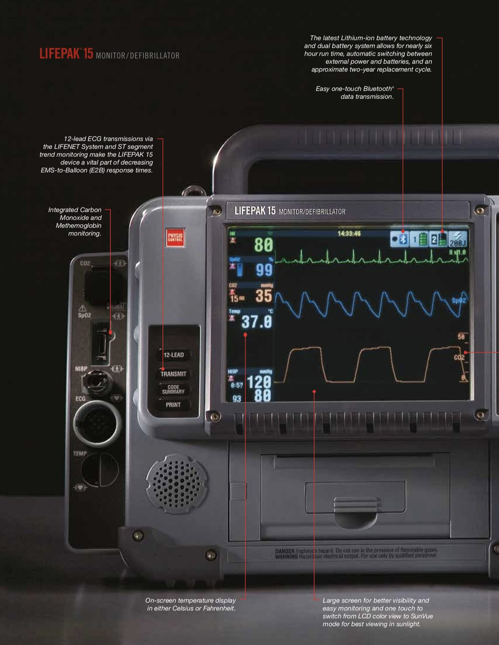 physio control lifepak 15 aed 12 lead pacing spo2 nibp etco2 bluetooth refurbished