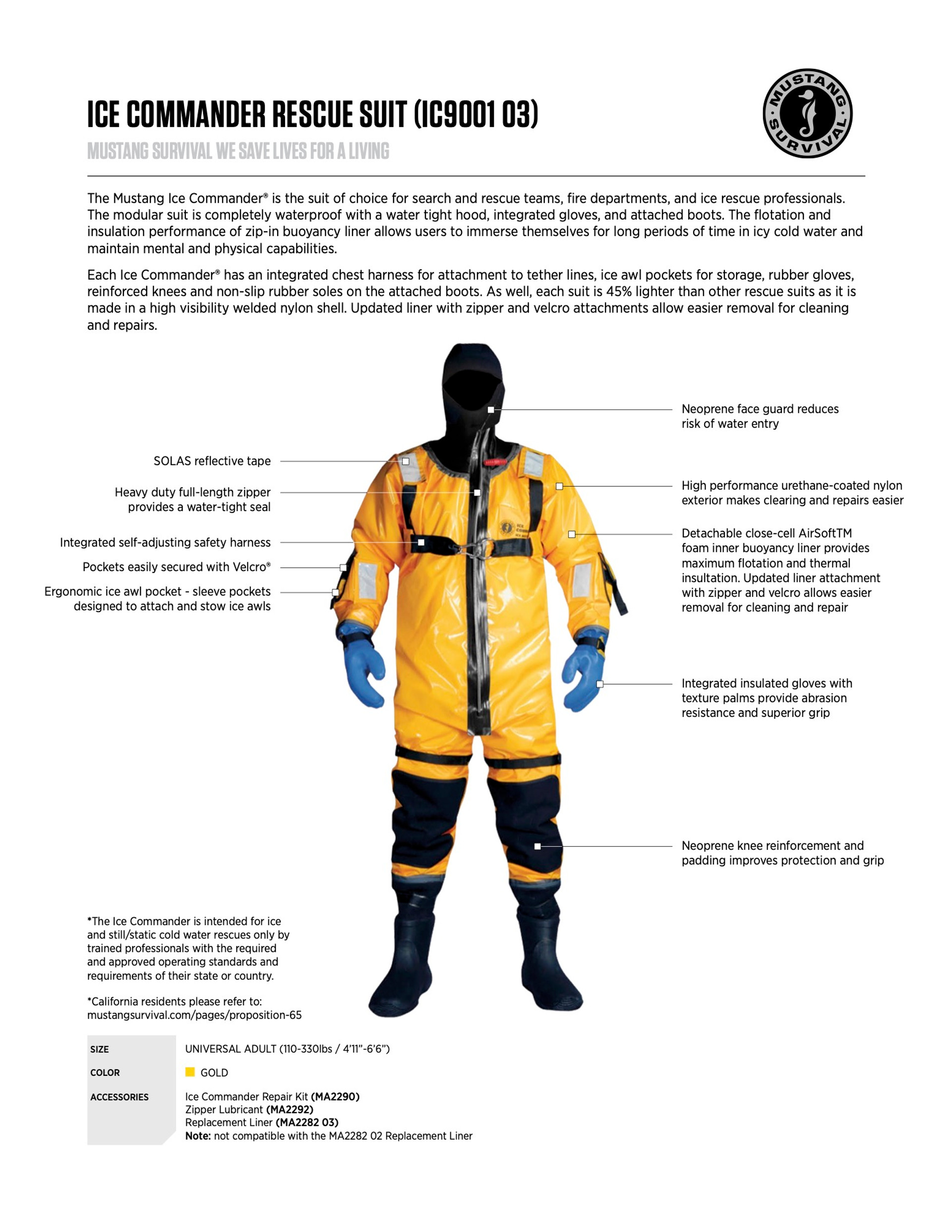 Mustang Ice Commander Rescue Suit | Live Action Safety