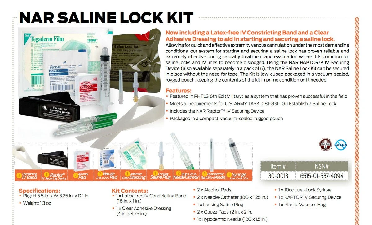 NAR Saline Lock Kit IV Start Kit | Live Action Safety