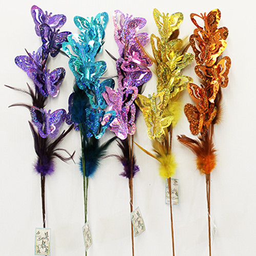 Butterflies & Feathers on Wire Stem