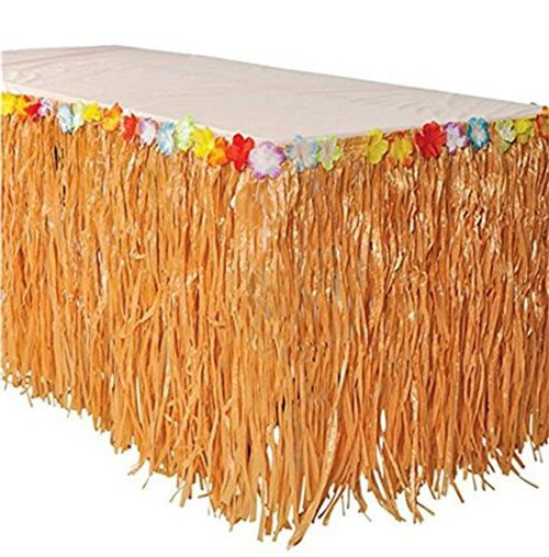 Natural Table Skirt with Hibiscus