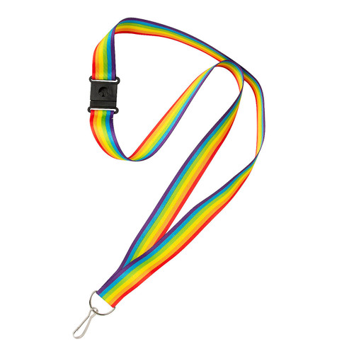 These rainbow design breakaway lanyards are both fun and functional! A great choice as party favors for an 80s themed party or at a diversity celebration, these lanyards can keep items handy while also adding color to an outfit’s look. Add some color to your day with these rainbow lanyards! Nylon. 34" with 1" metal clip and breakaway clasp.