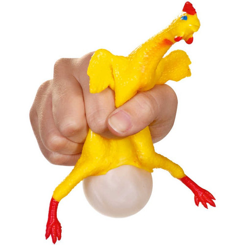 Egg Laying Rubber Chicken that appears to lay an egg when squeezed