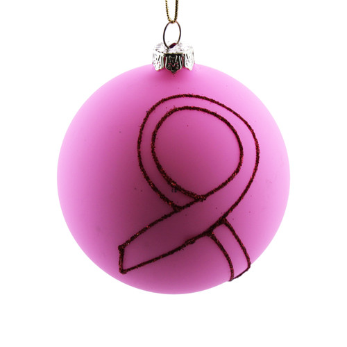 Pink Ribbon Glass Ornament