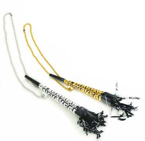 Silver 13" Happy New Year Horn with Metallic Fringe Necklace