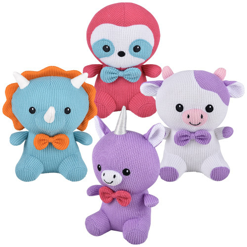 8" Quilted Bow Tie Kiddie Animals Plush