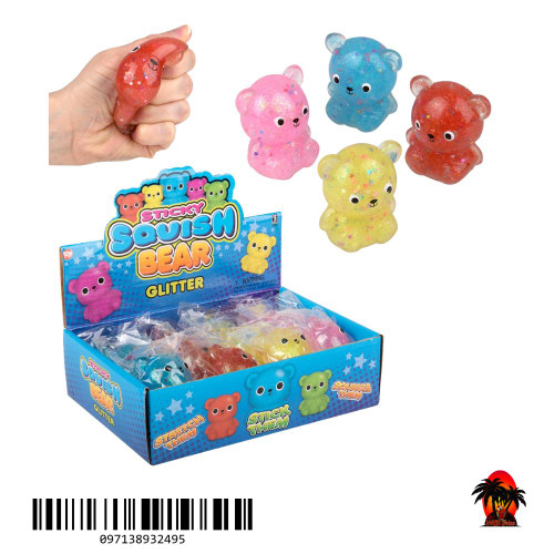 2.25" Squish Sticky Glitter Bear