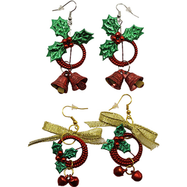 Christmas Wreath Earrings with Bells