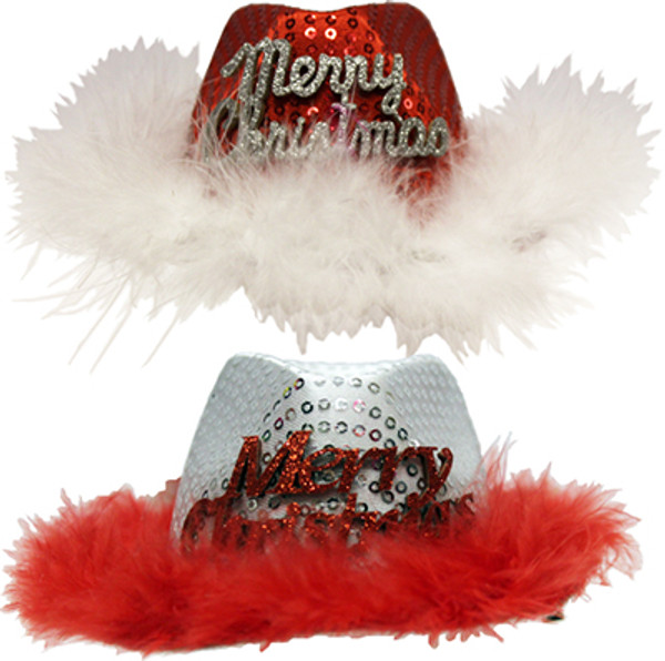 Christmas Mini Cowboy Hat w/ Feather & Clip