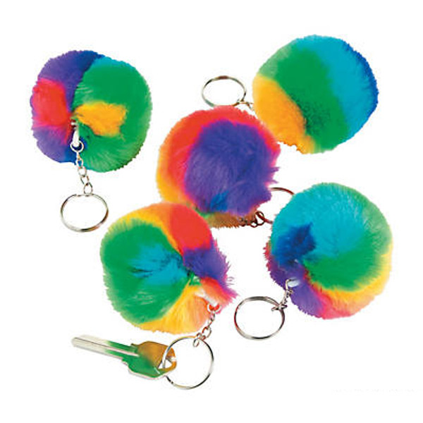 Plush Rainbow Pride Pom-Pom Keychains