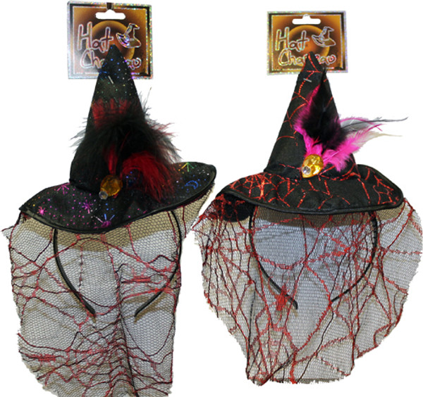 Mini Witch Hat With Netting & Feathers