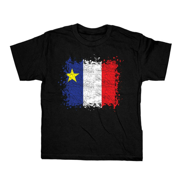 Grunge Acadian Flag Youth Large T-Shirt. This soft and durable t-shirt is the perfect tee to sport at a Acadian Festival to show your Acadian Pride.