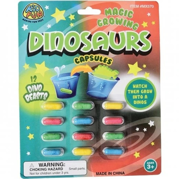 Magic Grow Dino Capsules. Drop these capsules in hot or warm water. In minutes the Dino's will appear.