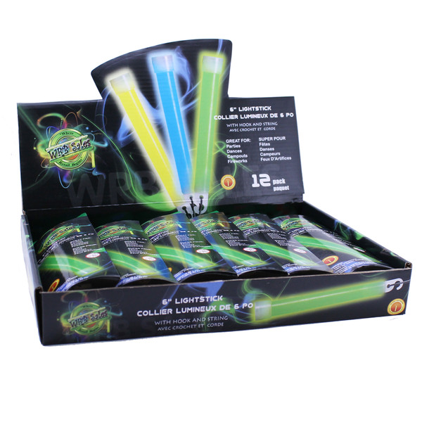 Glow Stick 6" Safe String, Assorted Colors in Display Box