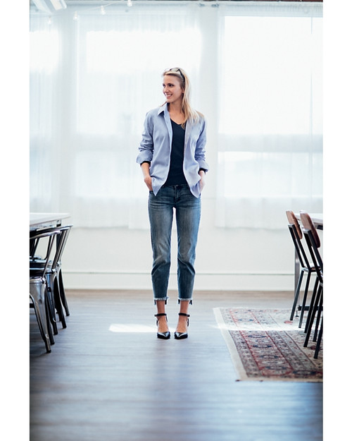 Women's Corporate Attire - Blue Mini Herringbone Pattern Shirt