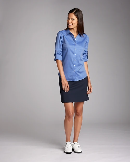 Corporate Attire for women - Blue Mini Herringbone Pattern Shirt