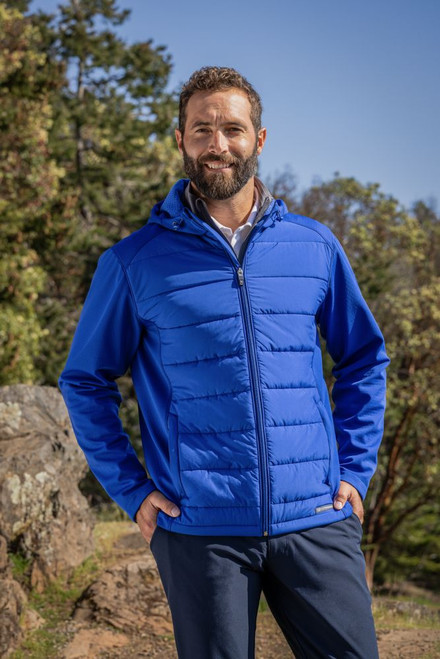 Tour Blue; Cutter & Buck Evoke Hybrid Eco Softshell Jacket for Men