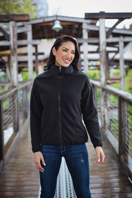 Black; Cascade Eco-friendly Sherpa Womens Fleece Jacket