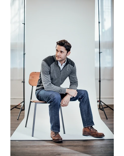 Man modeling Shoreline Colorblock Half-Zip