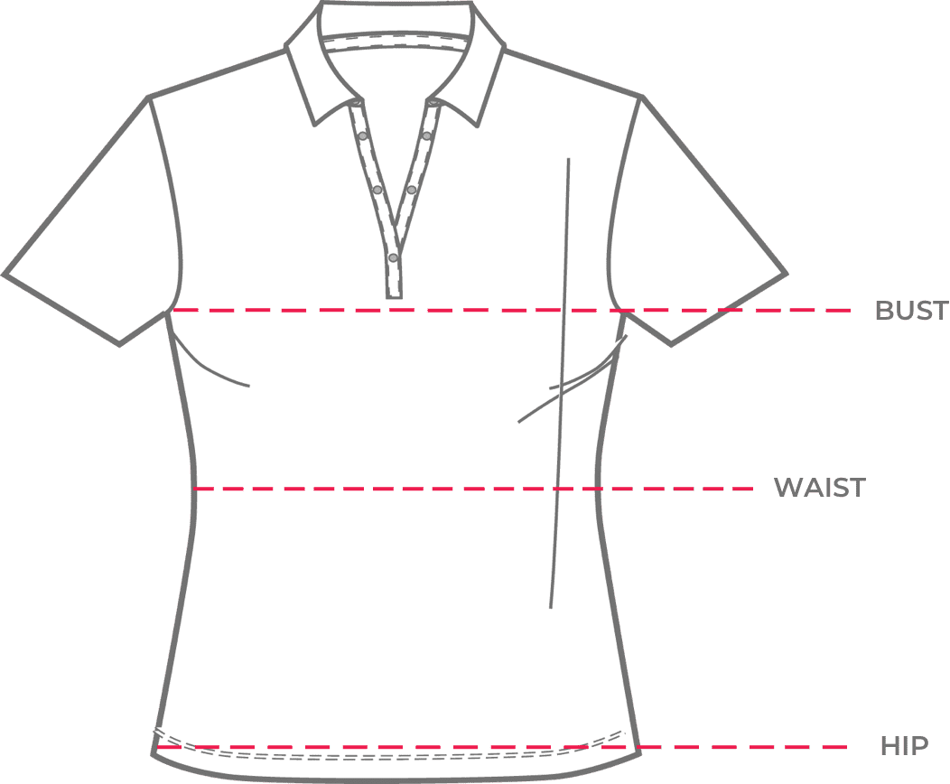 Shirt showing how to get fitted for bust, waist, hip