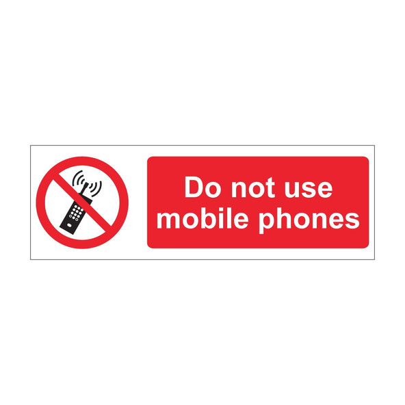 Do not use mobile phones 600mm x 200mm - 1mm Rigid Plastic Sign Do not use mobile phones 600mm x 200mm - 1mm Rigid Plastic Sign