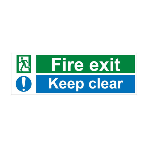 Fire exit keep clear 600mm x 200mm - 1mm Rigid Plastic Sign