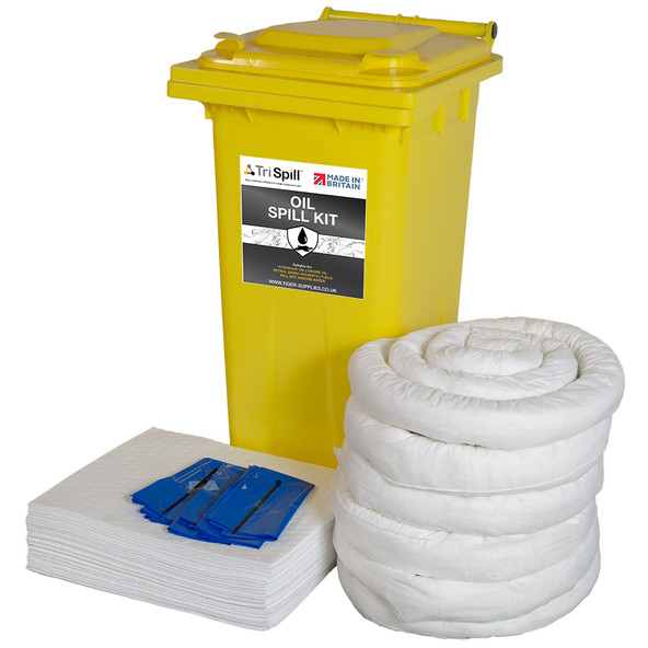 Oil Spill Kit - Supplied in Wheelie Bin - 120 Litre