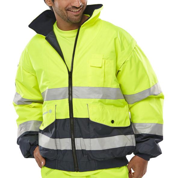 EBJSYN Two-tone Hi Vis Bomber Jacket - Yellow/Navy - (M)